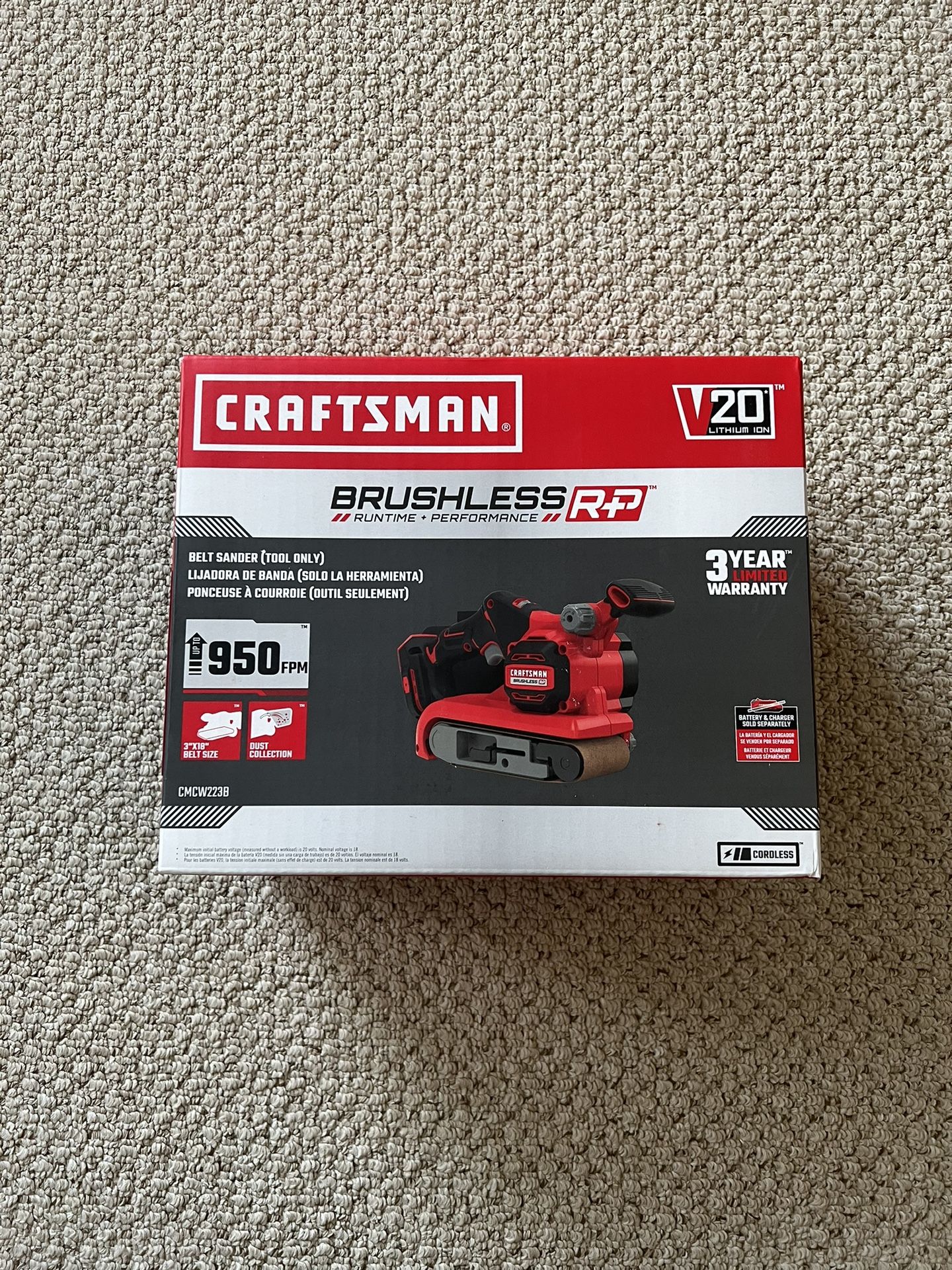 CRAFTSMAN V20 RP 20-Volt Brushless Variable Speed Belt Cordless Sander with Dust