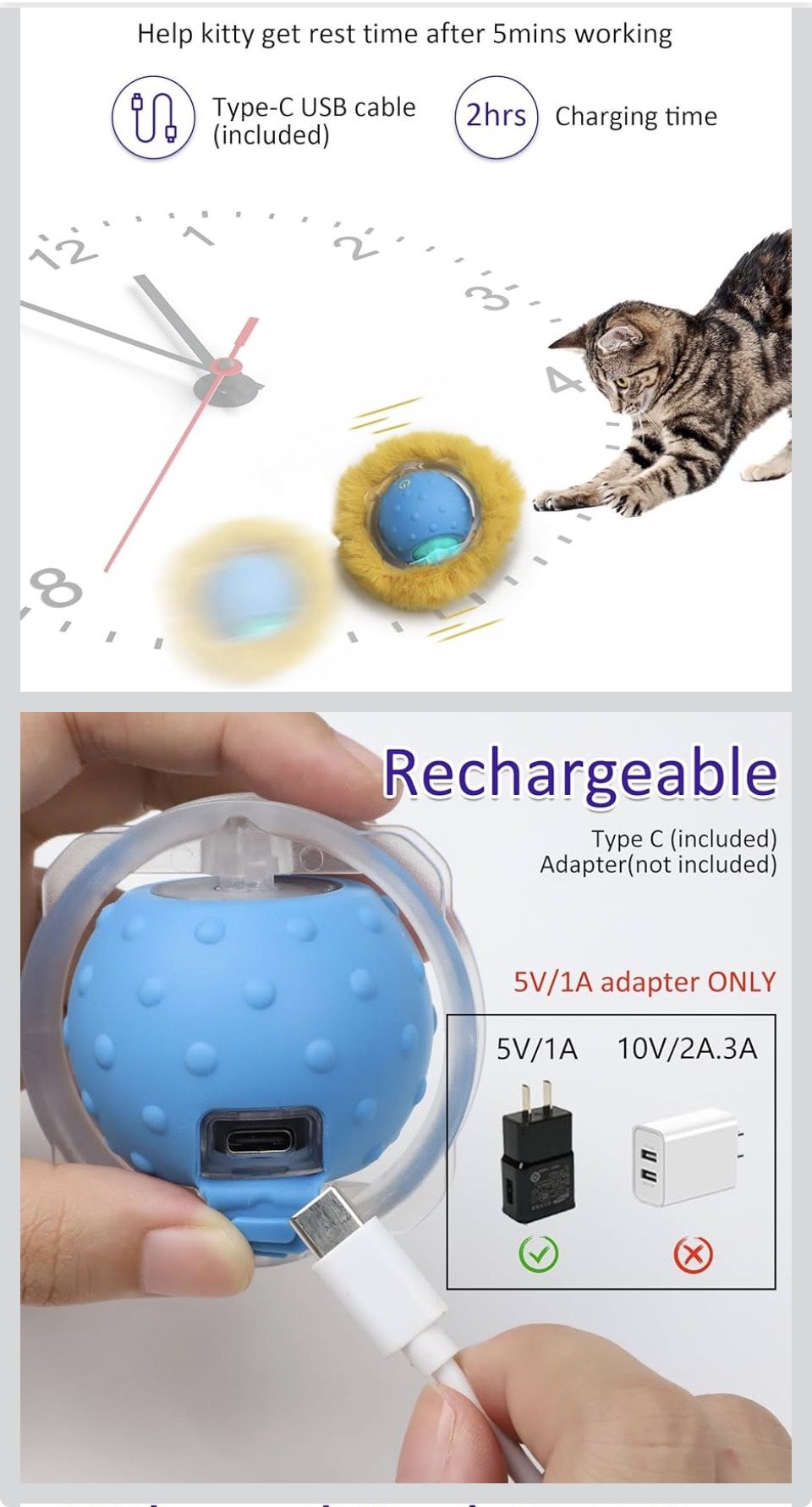 Cat Toy Rolling Ball Rechargeable 