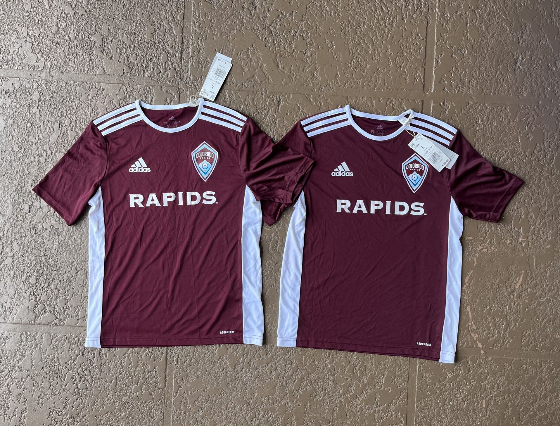 2 Brand new Colorado Rapids Adidas Entrada 18 Jerseys, size youth large
