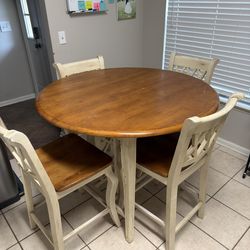 Rustic Farmhouse Counter-Height Round Table + 4 Chairs
