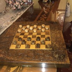 Hand Carved portable Wood game board 12 X 12 in excellent condition
