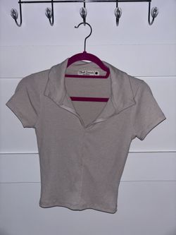 Tan Crop Polo Zipper Shirt