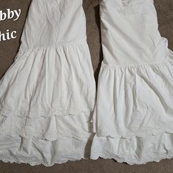 🎀SHABBY CHICWHITE EYELET PAIR OF DUST RUFFLES 15 IN DROP