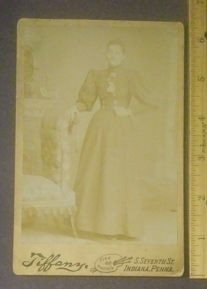 1880's 1890's Harriet Murna Woman Bustle Victorian Photo Photograph Antique Cabinet Card Tiffany Indiana Pennsylvania OOAK One Of A Kind
