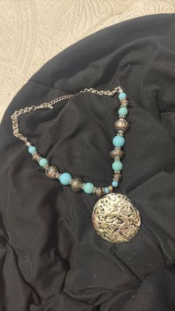 Teal, and silver necklace