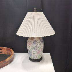 Pastel Floral Ceramic Table Lamp with Pleated Shade