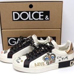 Dolce & Gabbana Portofino sneakers in printed nappa calfskin with patch - 8.5 US shoes casual clothing accessories NO Prada Gucci Versace Balenciaga L