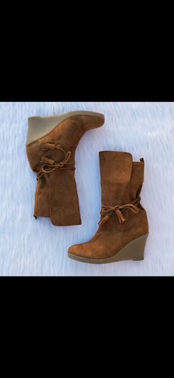 YSL Saint Laurent tan suede mid-calf wedge boots size IT 36 US 6