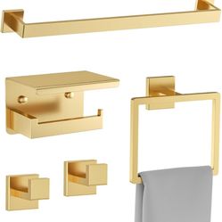 Brushed Gold Towel Bar Set 5 Pieces Bathroom Hardware Accessories 