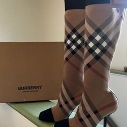 BURBERRY  Knitted Check Pattern Sock Boots, Brand Size 36 (US Size 6)