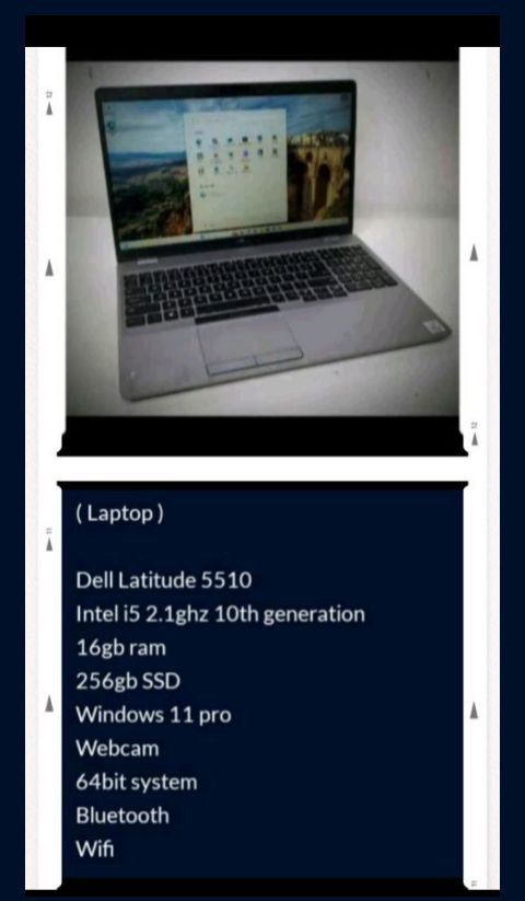( Laptop )
Dell Latitude 5510
Intel i5 2.1ghz 10th generation Series 16gb Ram 256gb SSD Webcam Windows 11 Pro