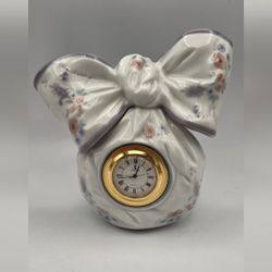 Elegant Floral Ceramic Lladro Clock with Gold Accents