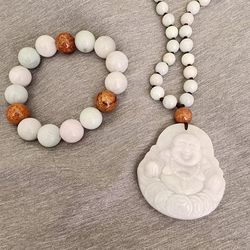 White Buddha Necklace And Bracelet