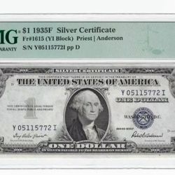 1935 1 Dollar Silver Certificate PMG 64EPQ Ch CU BLUE SEAL SERIES 1935-F No God In Trust