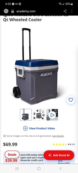 Igloo Maxcold Ultra Latitude 62 qt Wheeled Cooler $55
