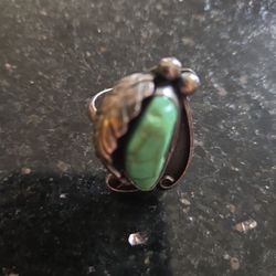 Green Tourquoise Ring Stamped And 925 Silver