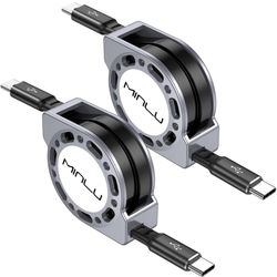 MINLU 100W Retractable USB C to USB C Charging Cable 2Pack 4Ft Type C to USB C Charger Cable Type C Charging Cord Fast Charge for MacBook Pro 2021,iPa