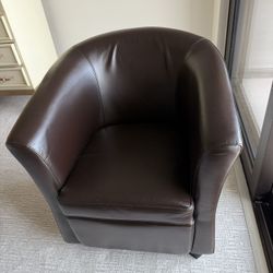 Dark Brown Leather Barrel Chair – Modern Accent Chair