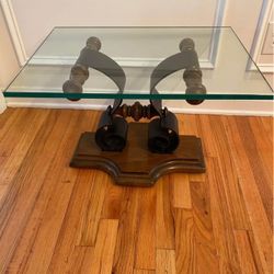 Mid Century Wood, Iron & Glass End Table 