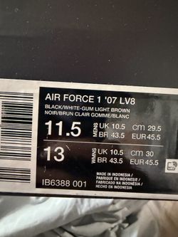 Nike Air Force 1 '07 LV8 Black/White Gum Light Brown Low Top Leather