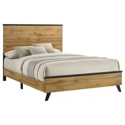 52-inch Queen Size Panel Bed Natural Pine Finish Cama