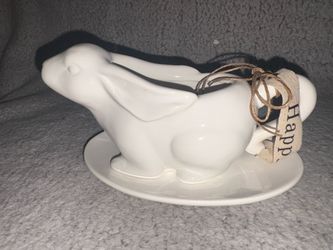 White Ceramic Bunny Figurine with Tray