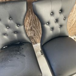 7 Black Leather Chairs 