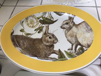 Cute Spring Bunny Easter Platter Plate