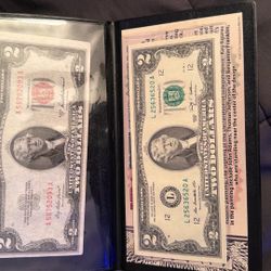 Red And Green Seal 2 Dollar Bills