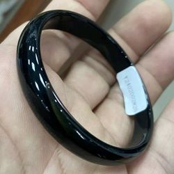 52mm Natural Black Chalcedony Jade Bangle Bracelet - XS 
