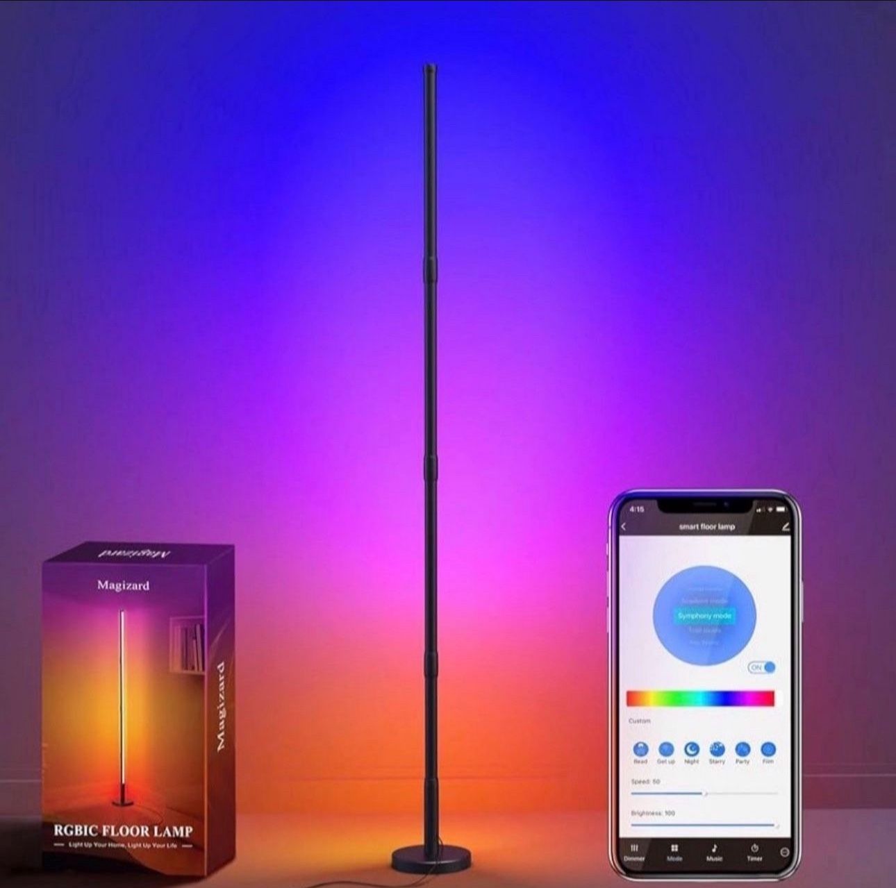 Magizard RGB Corner Floor Lamp, 63" Smart LED Light with WiFi App Control, Works with Alexa and Google Assistant, Color Changing with 16 Million Color