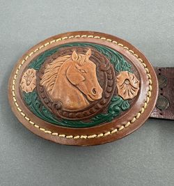 Belt- Hand Tooled LeatherHose Buckle