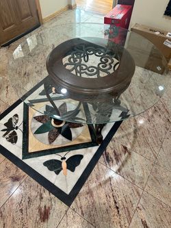 Round Glass Top Table with Wrought Iron Base
