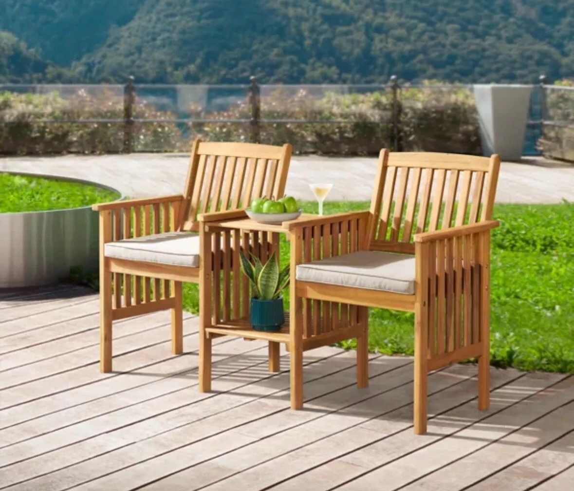 Set Of 2 Andy 60" Wide Solid Wood Double Seat Bench with Attached Table W00(contact info removed)