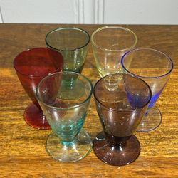 Vintage Colored Glass Cordial Shot Glasses.
