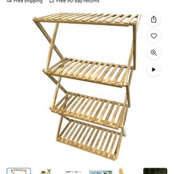 Ferry-Morse 28" x 13" x 38" Indoor Pop-up 3-Tier Natural Bamboo Plant Stand with Easy Storage