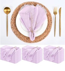 12 Pcs Lavender Cotton Linen Cloth Napkin with Fringe 16x16 inch