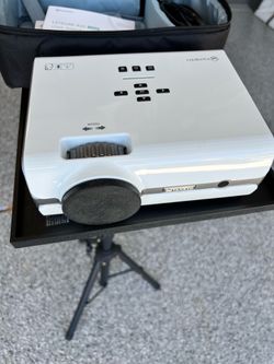 Projector, 10 foot screen, screen stand, and projector stand