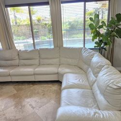 Natuzzi White Leather Modular Sectional Sofa w/ Power Recliners