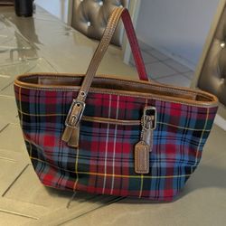 COACH Plaid & Leather Small Purse