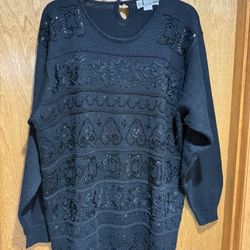 Alfred dinner Black Beaded Tunic  Sweater Size XL