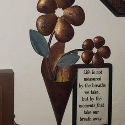 VINTAGE METAL FLOWER BOUQUET VASE 3D FRAMED INSPIRATIONAL QUOTE WALL DECOR PICTURE ART