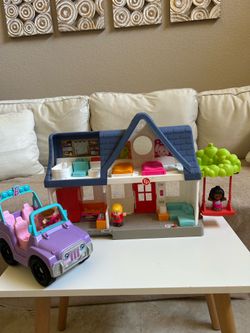 Fisher Price Little People House & Barbie Jeep Set Music, Lights, Sounds