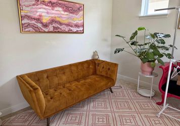 Mid-Century Modern Camel Velvet Sofa – Excellent Condition
