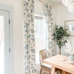 Set Of Blue Toile Curtains