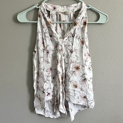 White Floral Print Scarf Tie Collar Sleeveless Top | Forever 21 - Women’s XS
