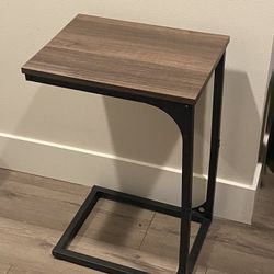 Sofa/Nightstand /Side End  Computer Holder C Table With Black Metal Base And Dark Gray Wood Top, H24”xW16”xD12”