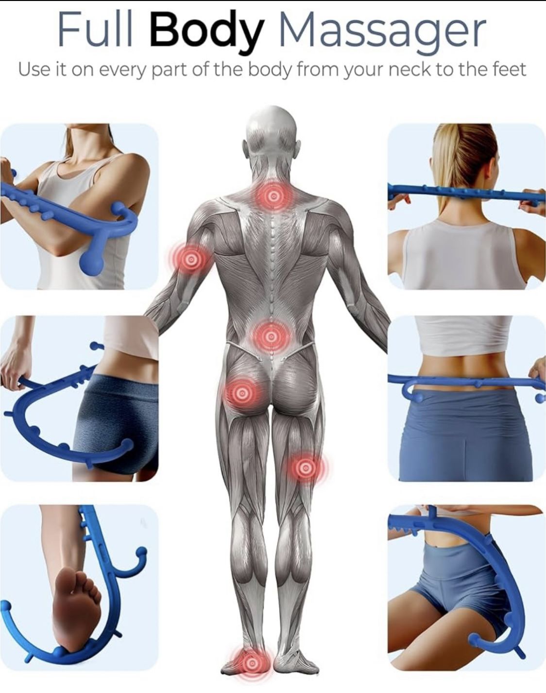 Body back buddy trigger point massager neck shoulders massage cane pressure stick pressure tool handheld manual full body deep tissue pain relief hook