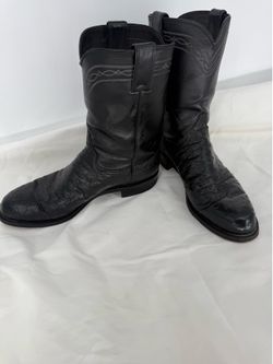 Vintage Justin black smooth ostrich leather cowboy western boots men 101/2D USA