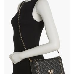 NWT BADGLEY MISCHKA Big Diamond Quilting Crossbody w/Braided Chain on Cover